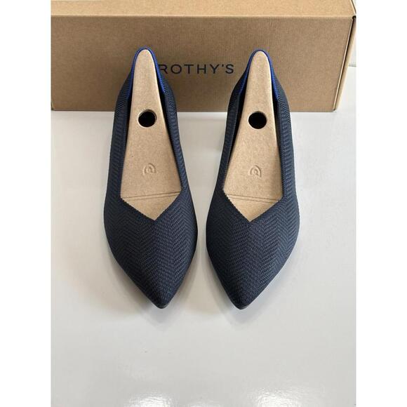 Rothy's The High Point Block Heel Women's 11.5 Navy Herringbone Knit Shoes NEW - Picture 3 of 16